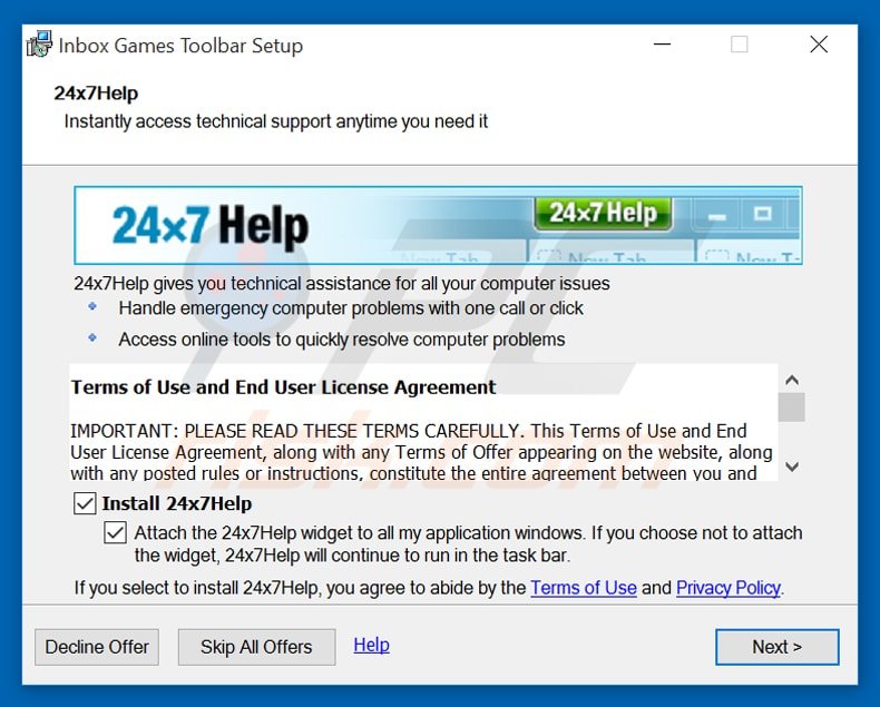 24x7 help adware installer