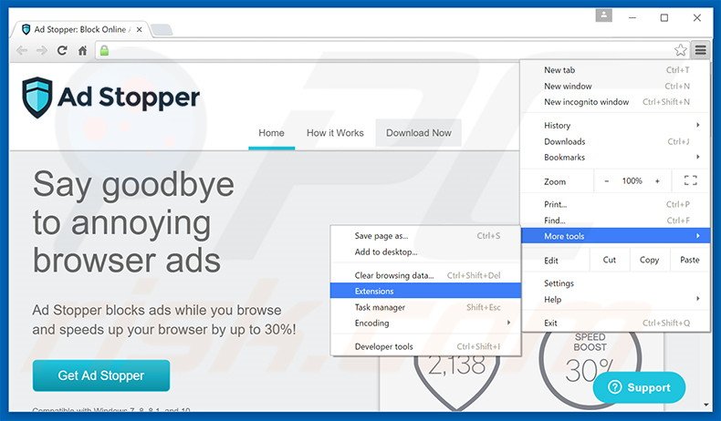 Removing Ad Stopper  ads from Google Chrome step 1