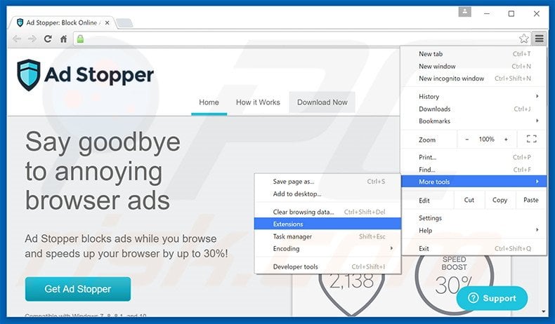 Removing Ad Stopper  ads from Google Chrome step 1