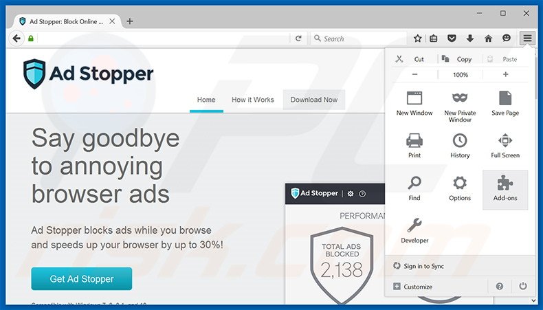 Removing Ad Stopper ads from Mozilla Firefox step 1