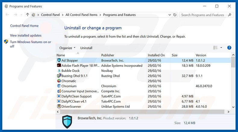 Ad Stopper adware uninstall via Control Panel