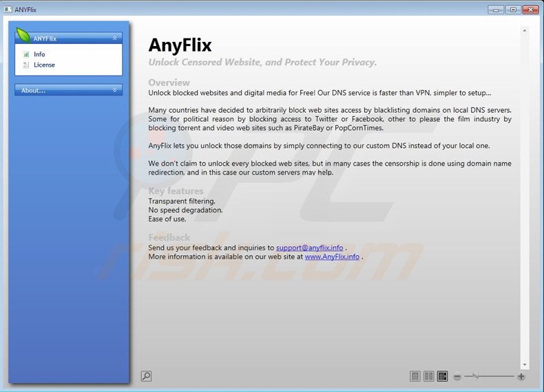 Deceptive adware-type program AnyFlix