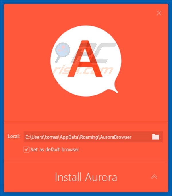 Official Aurora Browser adware installation setup