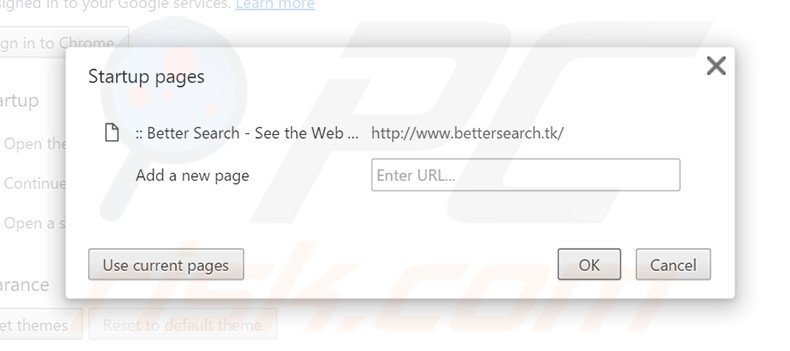 Removing bettersearch.tk from Google Chrome homepage