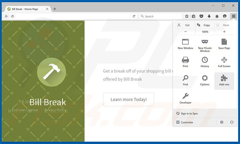 Removing Bill Break ads from Mozilla Firefox step 1