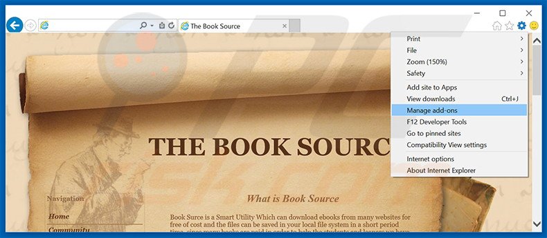 Removing Book Source ads from Internet Explorer step 1