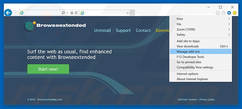 Removing Browseextended ads from Internet Explorer step 1