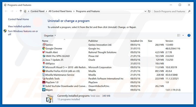 Browseextended adware uninstall via Control Panel