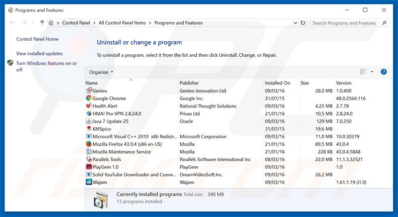 Browseextended adware uninstall via Control Panel