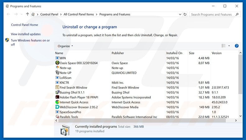 BrowseSuggest adware uninstall via Control Panel