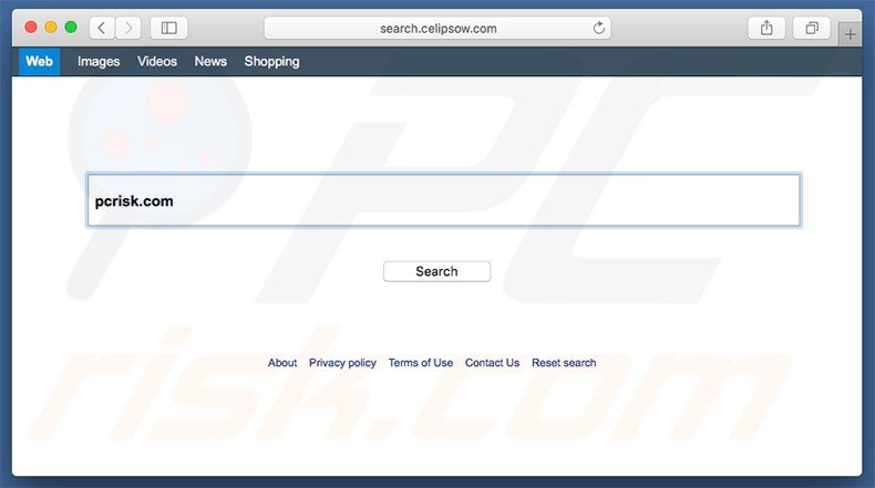 search.celipsow.com browser hijacker on a Mac computer