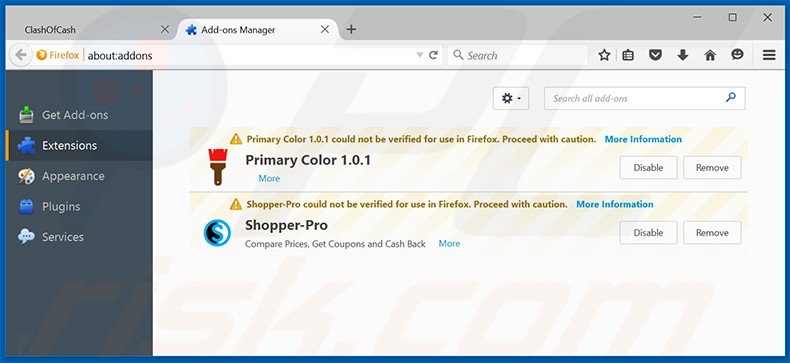 Removing ClashOfCash ads from Mozilla Firefox step 2