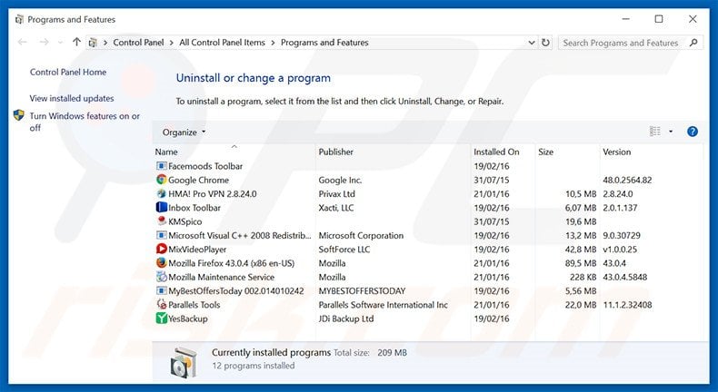 CoronaBorealis adware uninstall via Control Panel