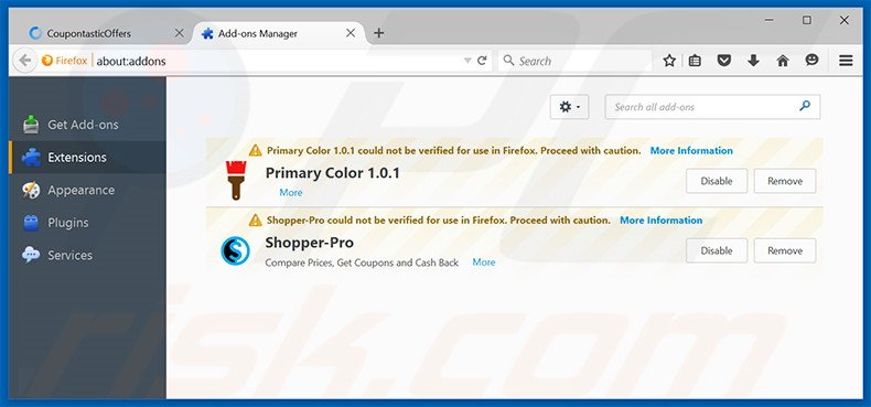 Removing CoupontasticOffers ads from Mozilla Firefox step 2