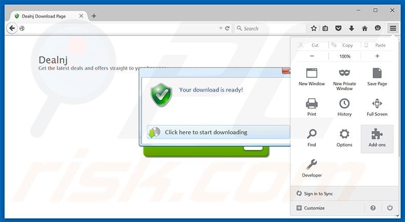 Removing Dealnj ads from Mozilla Firefox step 1