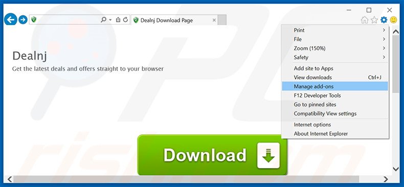Removing Dealnj ads from Internet Explorer step 1