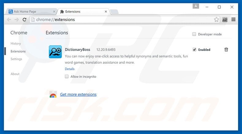 Removing DictionaryBoss related Google Chrome extensions