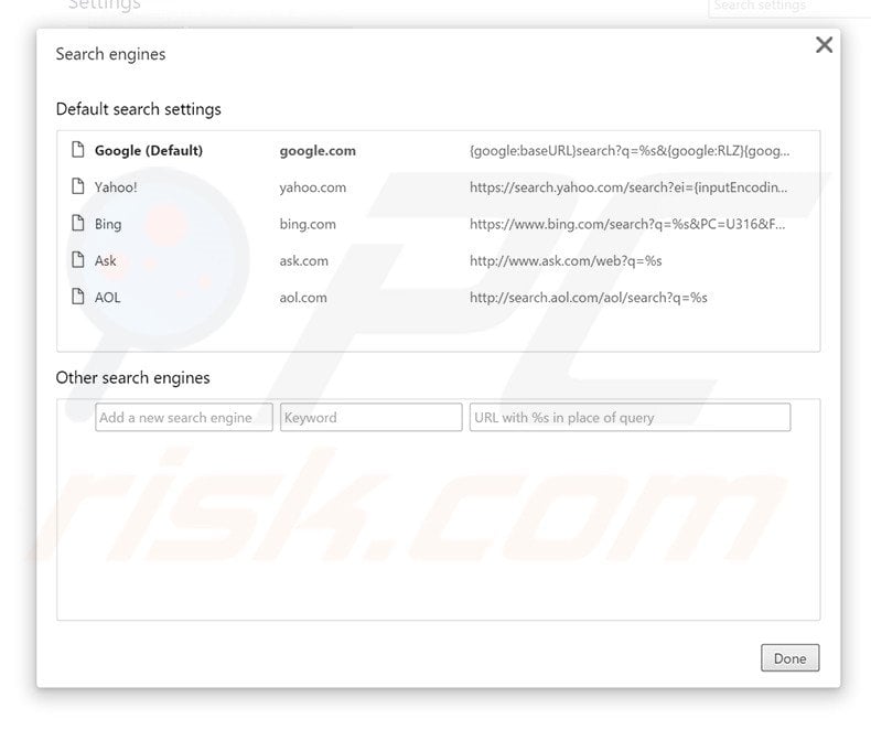 Removing DictionaryBoss from Google Chrome default search engine