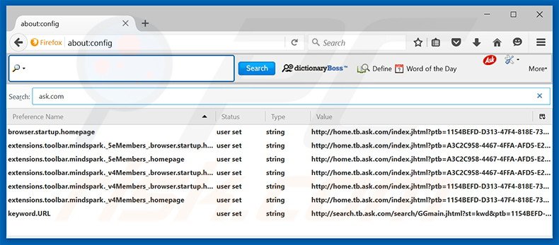 Removing DictionaryBoss from Mozilla Firefox default search engine