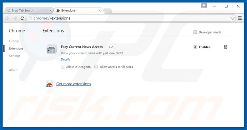 Removing search.easycurrentnewsaccess.com related Google Chrome extensions