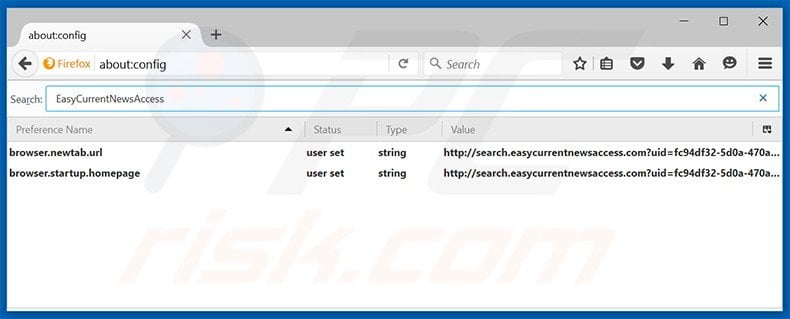 Removing search.easycurrentnewsaccess.com from Mozilla Firefox default search engine