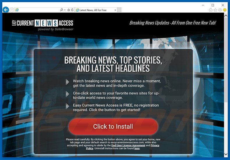 Website used to promote Easy Current News Access browser hijacker