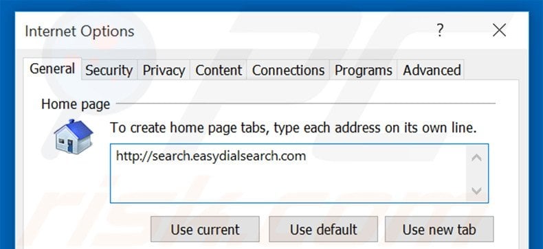 Removing search.easydialsearch.com from Internet Explorer homepage