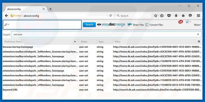 Removing EasyDocMerge from Mozilla Firefox default search engine