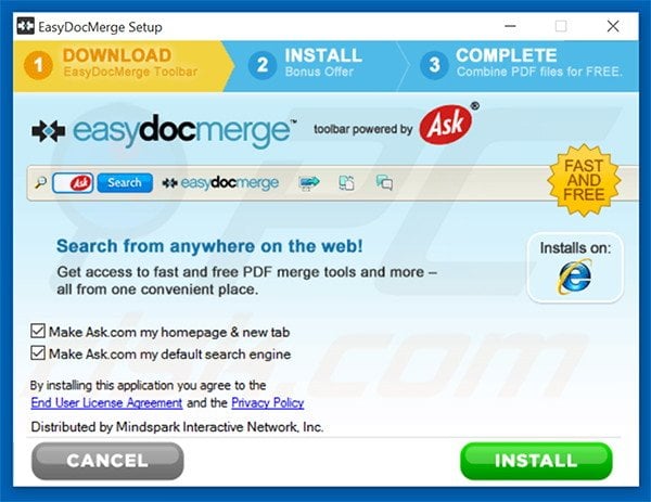 Official EasyDocMerge browser hijacker installation setup