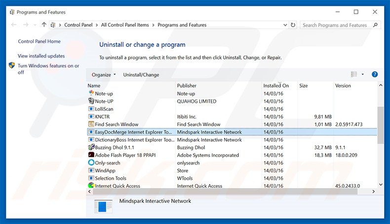 EasyDocMerge browser hijacker uninstall via Control Panel