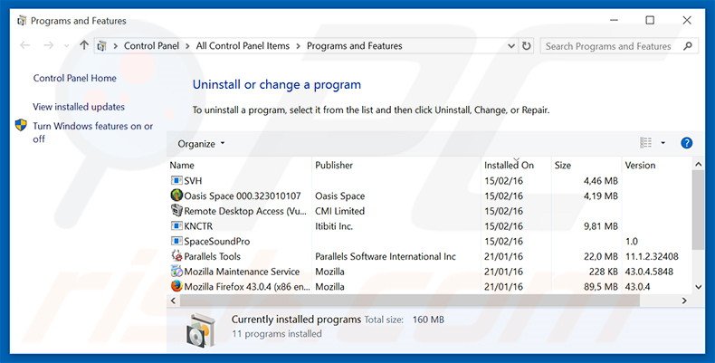 Elements Peruse adware uninstall via Control Panel