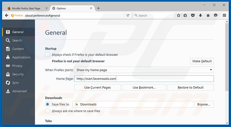 Removing start.facemoods.com from Mozilla Firefox homepage