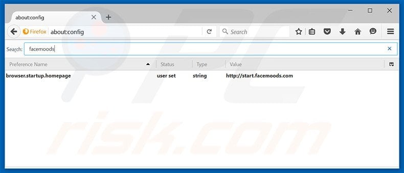 Removing start.facemoods.com from Mozilla Firefox default search engine