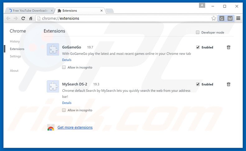 Removing Free Youtube Download Manager ads from Google Chrome step 2