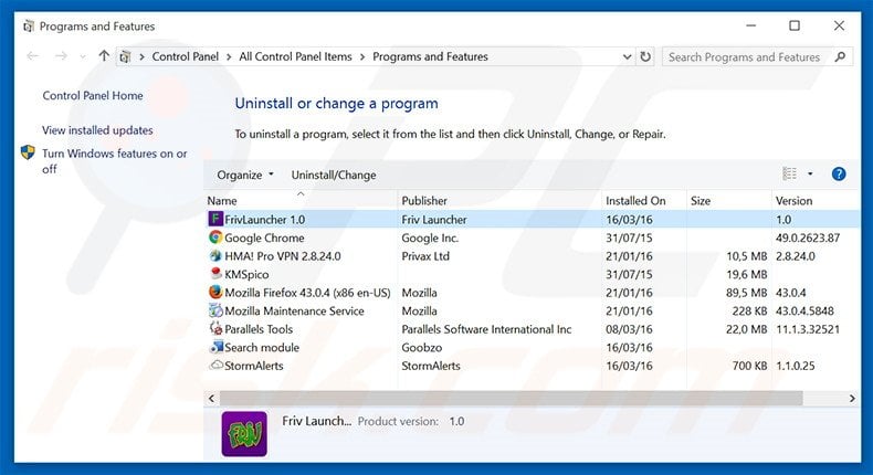 Friv Launcher adware uninstall via Control Panel