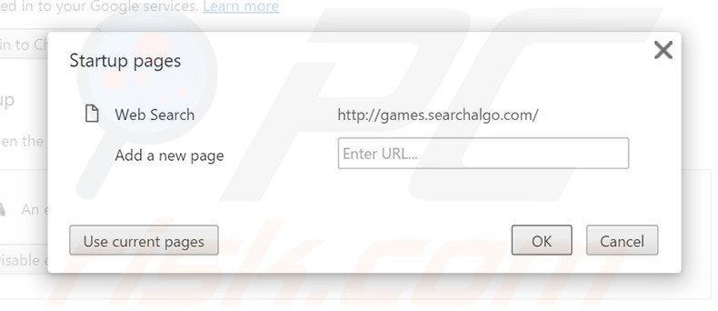 Removing games.searchalgo.com from Google Chrome homepage