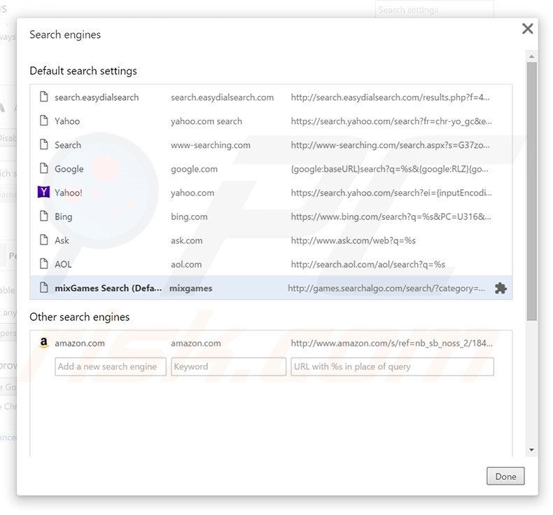 Removing games.searchalgo.com from Google Chrome default search engine