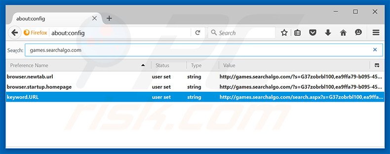 Removing games.searchalgo.com from Mozilla Firefox default search engine