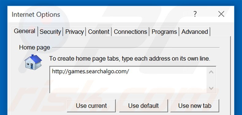 Removing games.searchalgo.com from Internet Explorer homepage