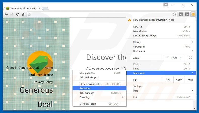 Removing Generous Deal  ads from Google Chrome step 1