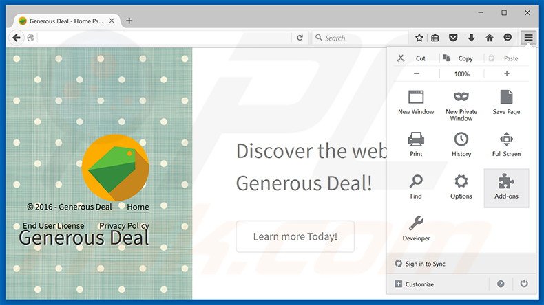 Removing Generous Deal ads from Mozilla Firefox step 1