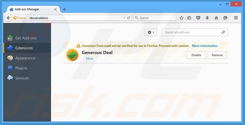 Removing Generous Deal ads from Mozilla Firefox step 2