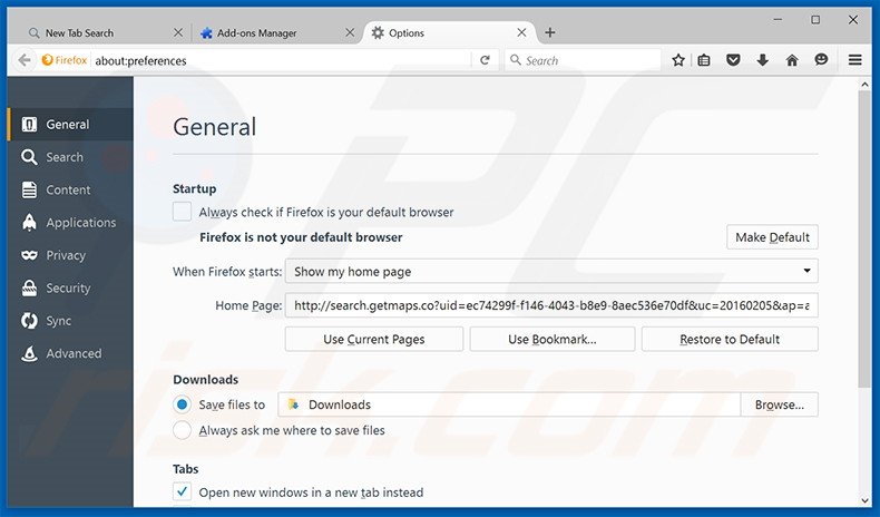 Removing search.getmaps.co from Mozilla Firefox homepage
