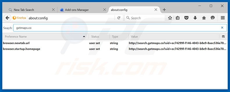 Removing search.getmaps.co from Mozilla Firefox default search engine