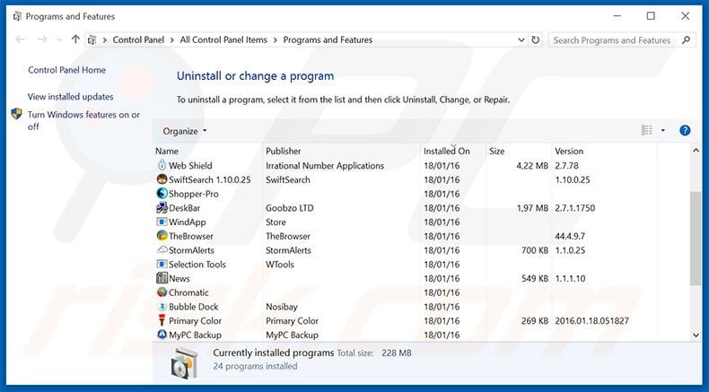 Giant Savings adware uninstall via Control Panel