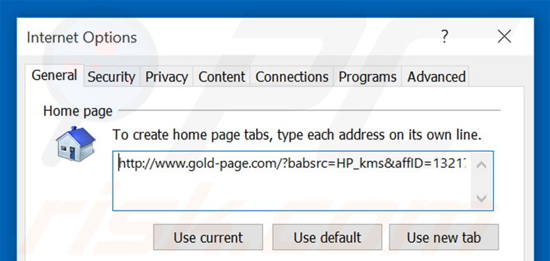 Removing gold-page.com from Internet Explorer homepage