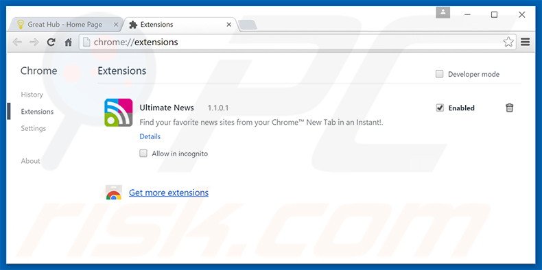 Removing Great Hub ads from Google Chrome step 2