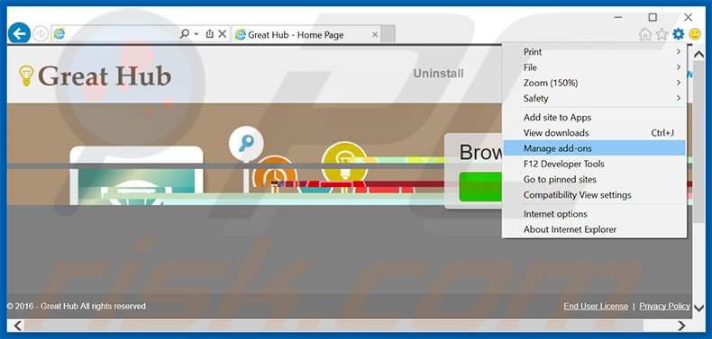 Removing Great Hub ads from Internet Explorer step 1