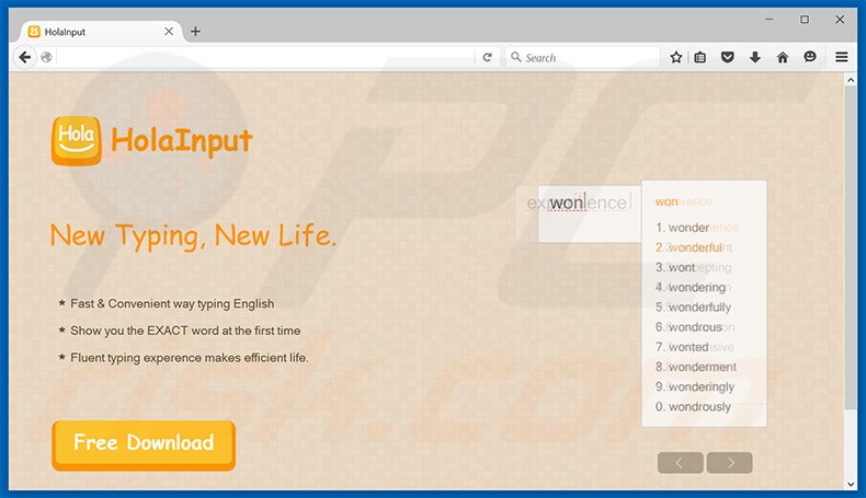 Website used to promote HolaInput browser hijacker