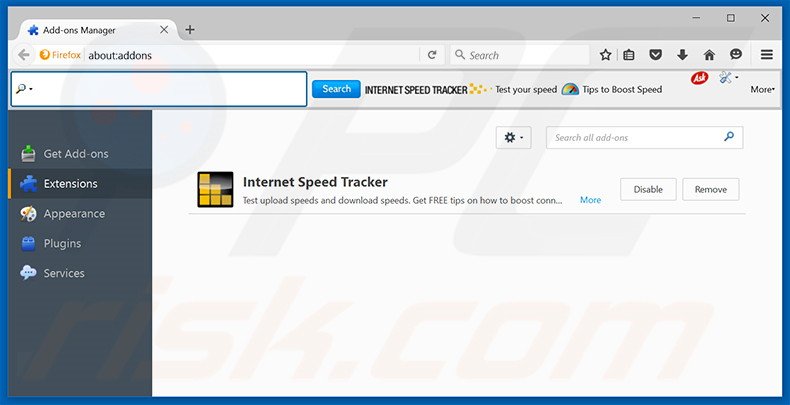 Removing Internet Speed Tracker related Mozilla Firefox extensions
